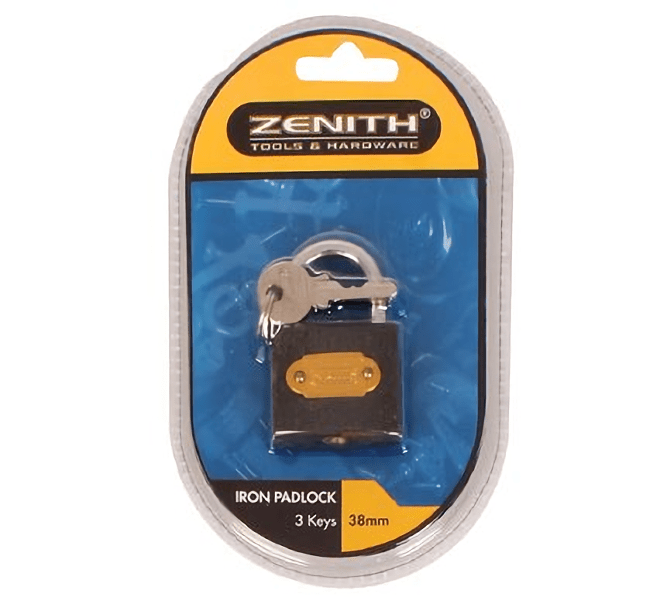 Bulk Pack x 4 Padlock Zenith Iron 38mm Carded