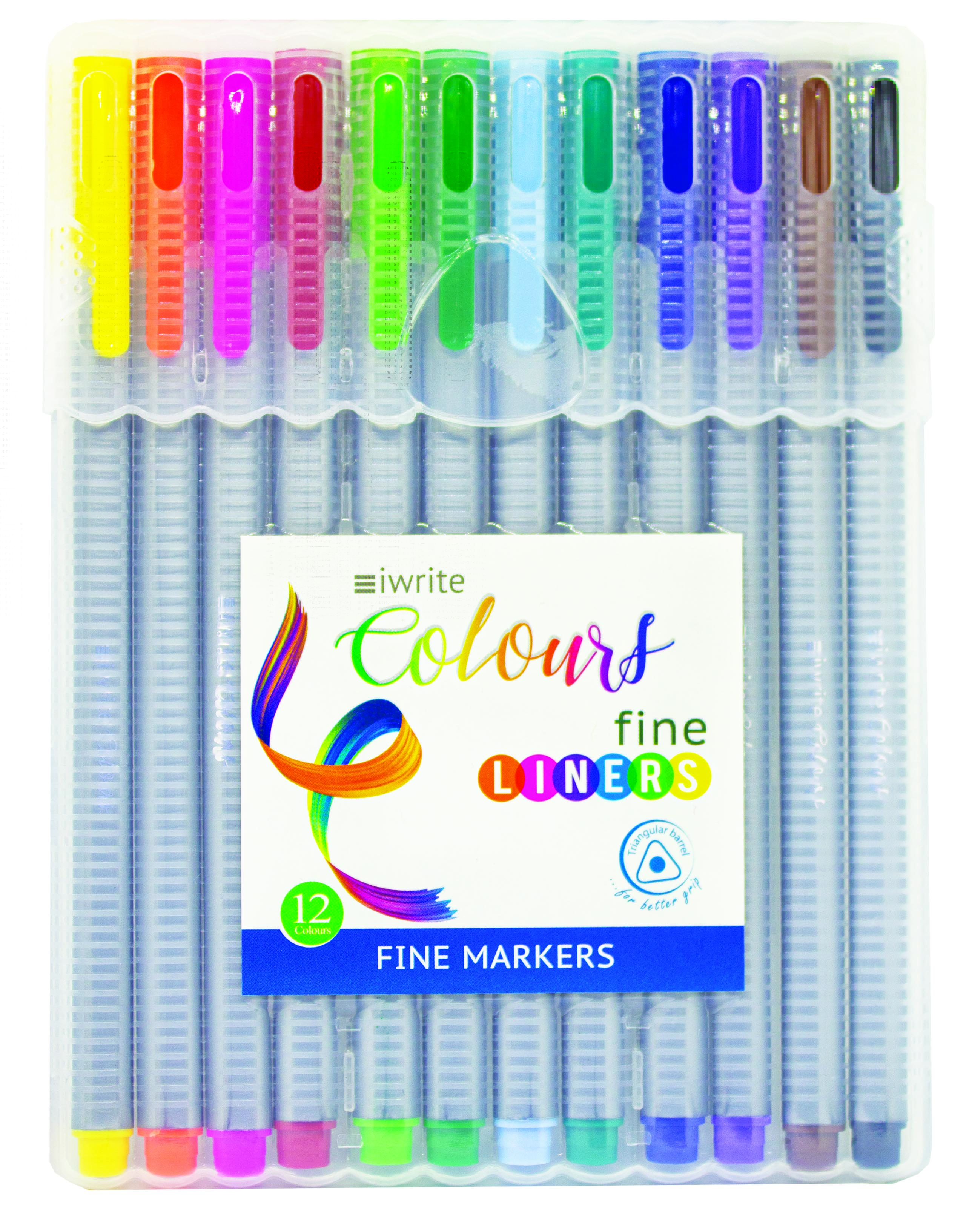 iWrite Colours Fineliners 0.4mm- 12 Assorted Colours – Triangular Barrel