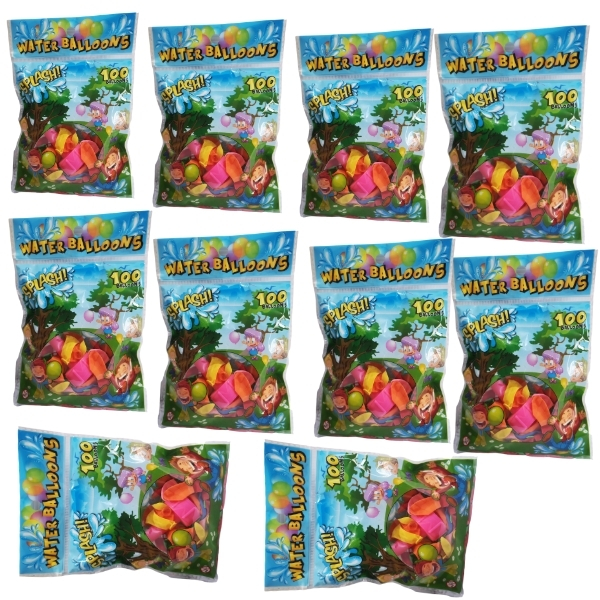 Water Balloons -Bulk Pack of 10 (Totalling 1000 Balloons & 10 Hoze Nozzles)