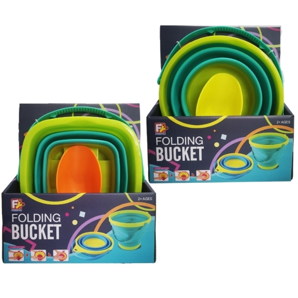 Beach Buckets – Collapsible Silicone Bucket with Shovels – Set of 2