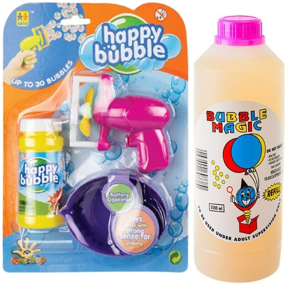 Mini Purple Bubble Gun & Bubble Liquid Refill Container (1L) Combo
