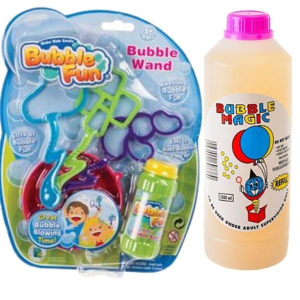 Bubble Wand Set & Bubble Liquid Refill Container (1L) Combo