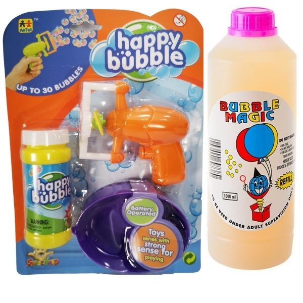 Mini Orange Bubble Gun & Bubble Liquid Refill Container (1L) Combo