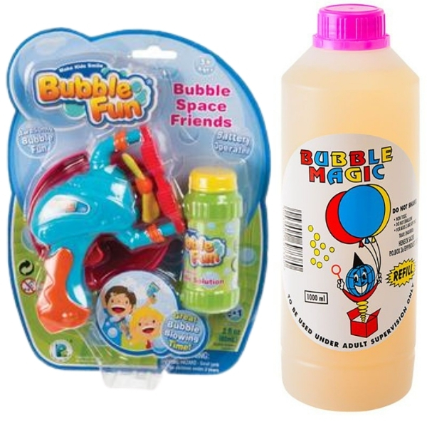 Mini Blue Bubble Trigger Fan & Bubble Liquid Refill Container (1L) Combo
