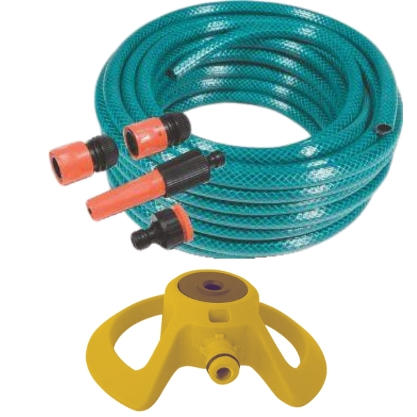 MTS – Hose Pipe With Fittings (20mmx20m) And A Yellow Sprinkler Combo