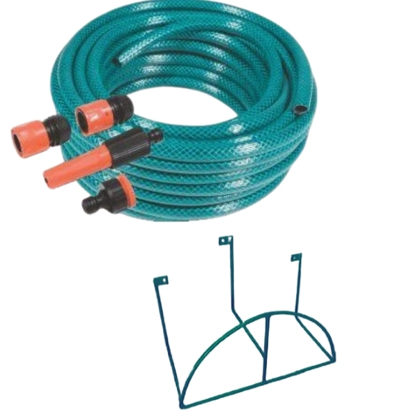 MTS -Hose Pipe With Fittings (20mmx20m) And A Green Metal Hose Hanger Combo