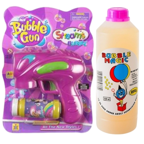 Purple Bubble Blowing Gun & Bubble Liquid Refill Container (1 Liter) Combo