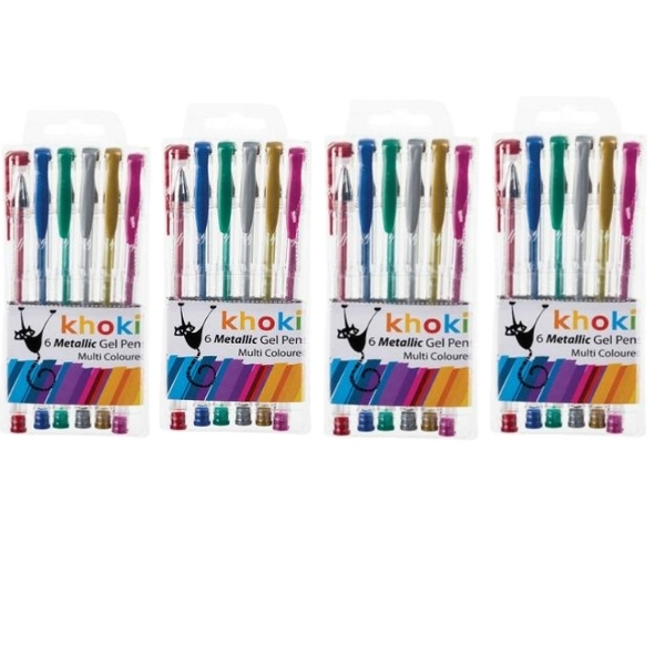 Khoki – Bulk Pack Of 4 Novelty Metallic Gel Pens -Assorted Colours (24 Pcs)