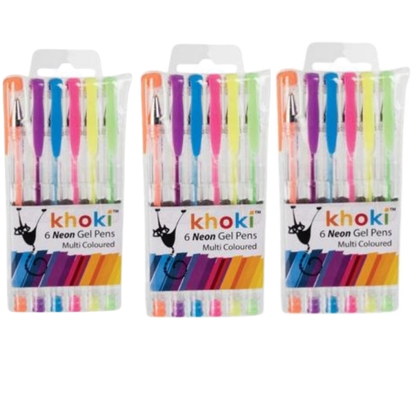Khoki – Bulk Pack Of 3 Novelty Neon Gel Pens -Assorted Colours (18 Pcs)