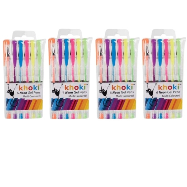 Khoki – Bulk Pack Of 4 Novelty Neon Gel Pens -Assorted Colours (24 Pcs)