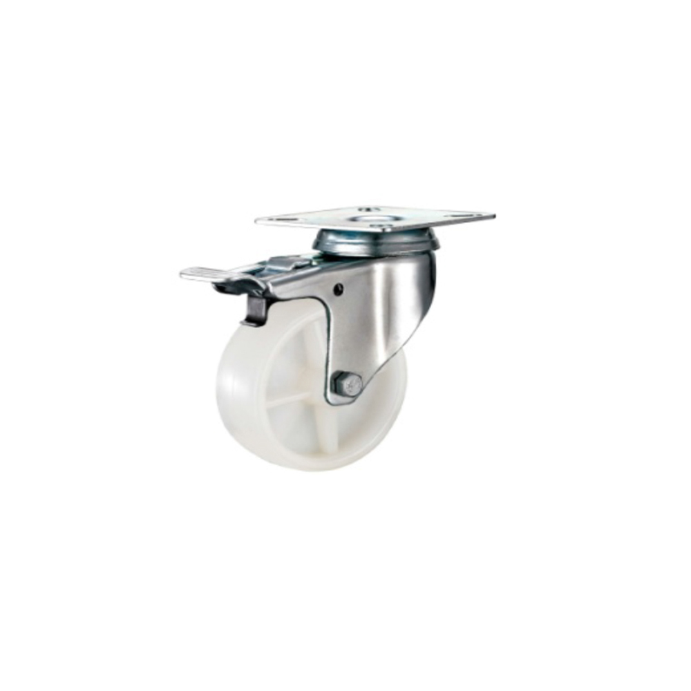 Tradequip – White Nylon Caster Top Plate Swivel with Brake 65mm