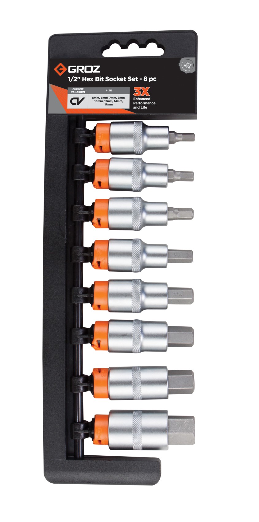 Groz 8 Piece Hex Bit Socket Set- 1/2 Inch Dr.