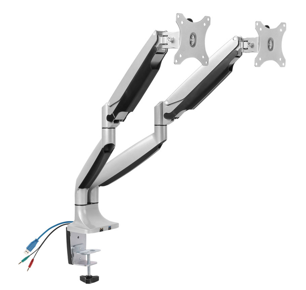 Interactive Counterbalance Dual Monitor Arm with USB & Audio Port