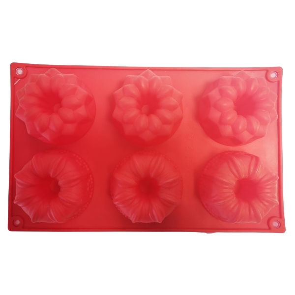 Bakeware Silicone Cupcake / Muffin / Doughnut Cake Mould – 6 Cup (Red)