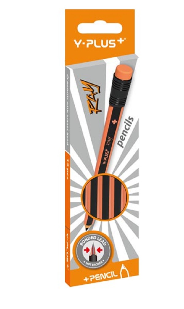 Y-Plus Ray Pencil Tri-Grip Jumbo HB with Eraser Tip 12`S