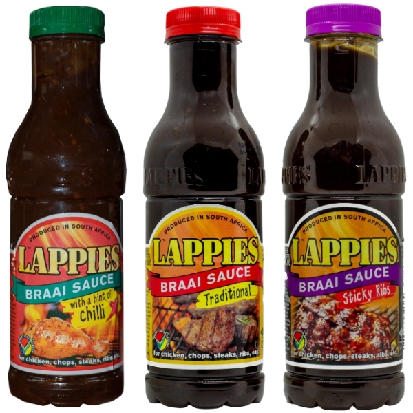 Lappies Braai Sauce – Hint of Chilli, Traditional & Sticky Rib (3 x 500ml)