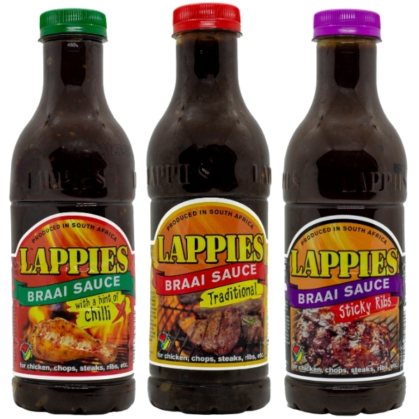 Lappies Braai Sauce – Hint of Chilli, Traditional & Sticky Rib (3 x 750ml)