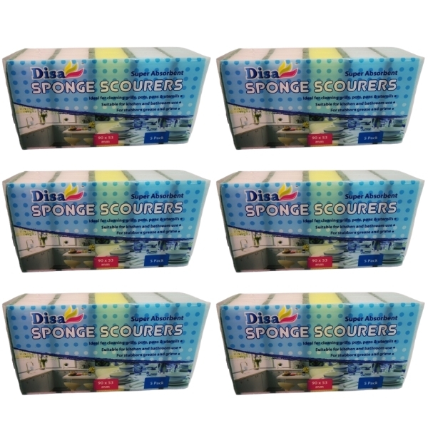 Disa – Cleaning Sponge Scourers for Kitchen and Bathroom – Bulk Pack of 6