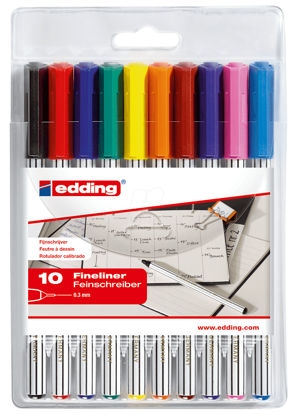 Edding Fine Liner Wallet Assorted Colours 10Pcs.