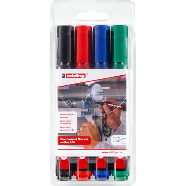 Edding 300 Permanent Marker Wallet 4Pcs.