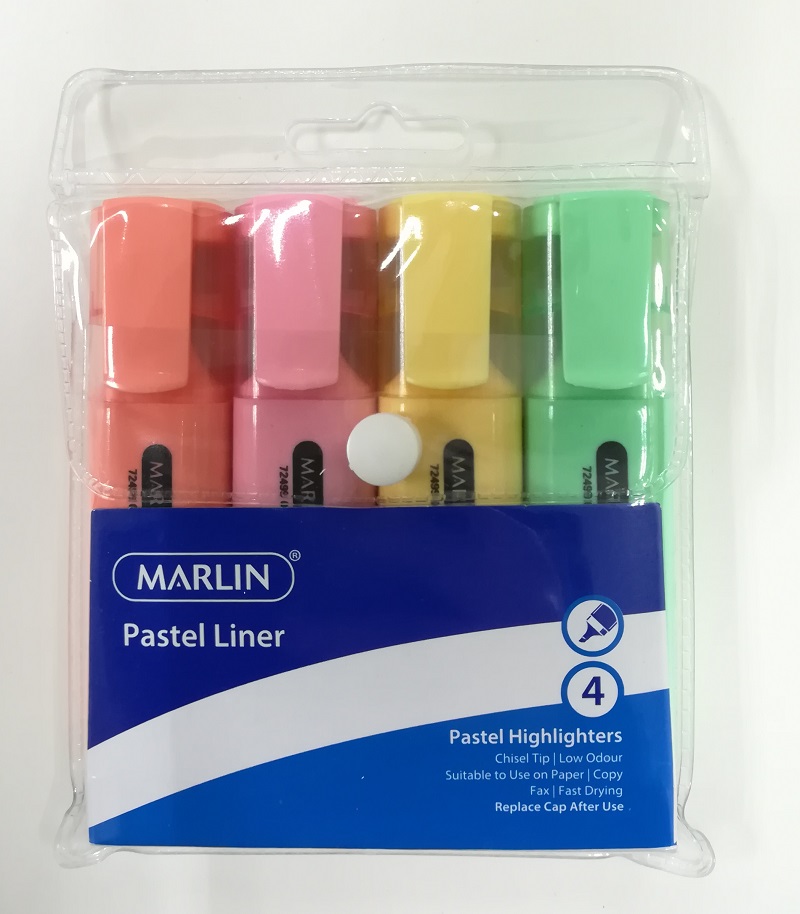 Marlin Pastel Highlighters 4’s Assorted