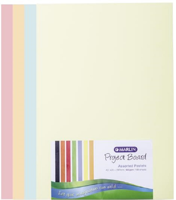 Marlin Project Boards A3 160gsm 100’s Pastel assorted