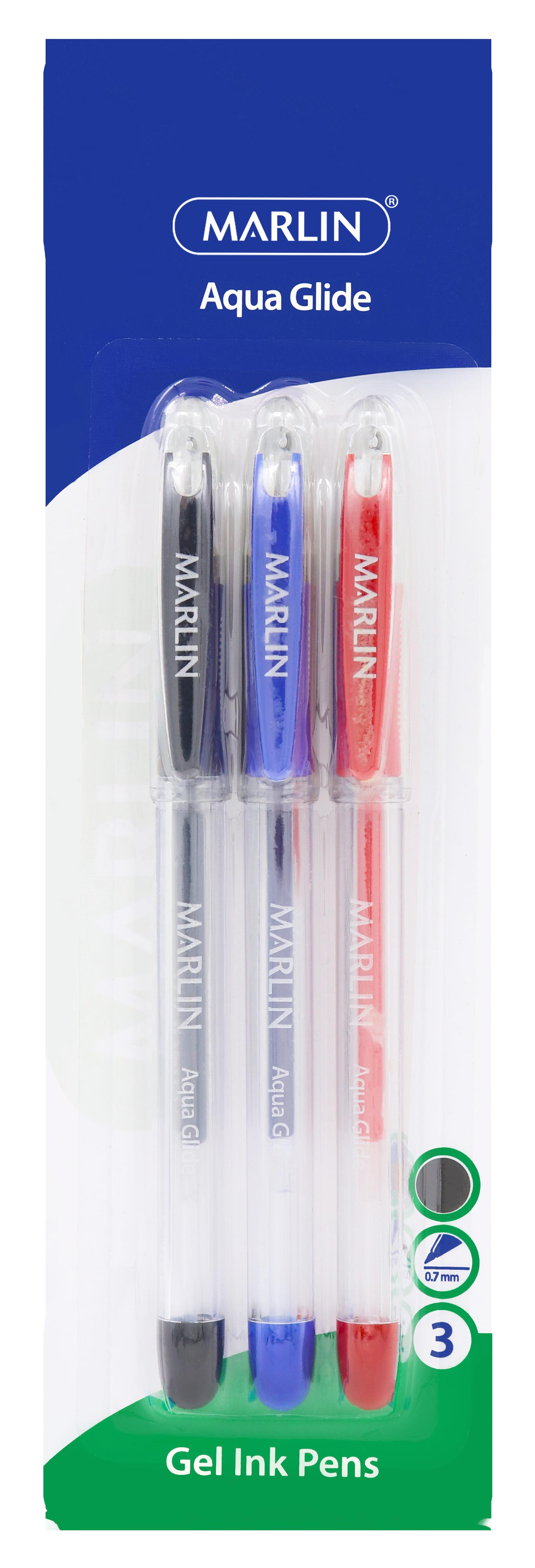 Marlin Gel Glide gel ink pens 3’s assorted 0.7mm