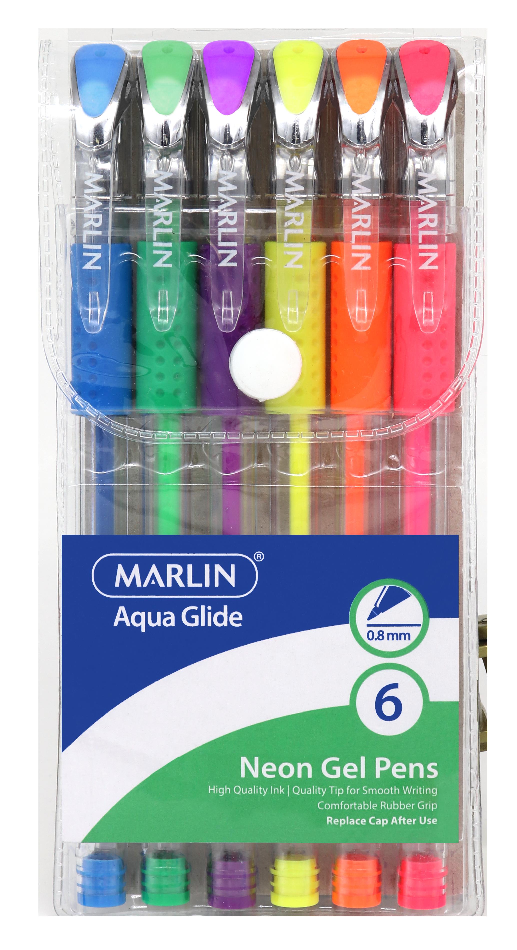 Marlin Neo-Nib Neon gel ink pens 6’s assorted 0.8mm tip
