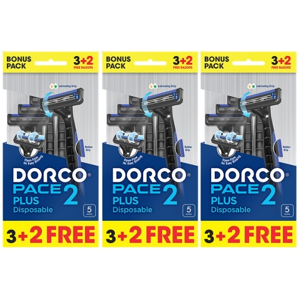Dorco – Pace 2  Razors – Disposable (Bulk Pack of 3 – Totaling 15 Pieces)