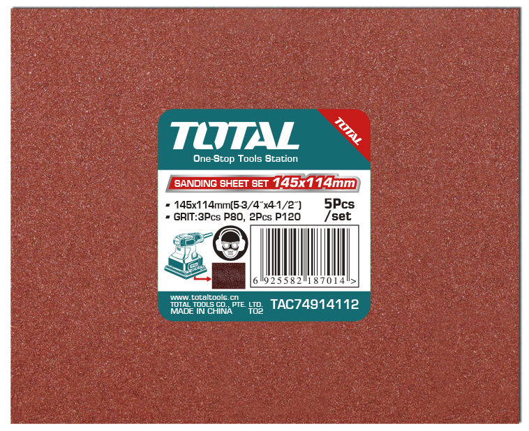 Total Tools Sanding Sheet 145X114mm 5Pcs Set (3Pcs P80, 2Pcs P120) (9 Sets)