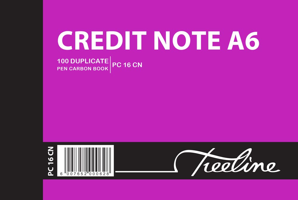 Treeline A6L – Duplicate Pen Carbon Book – Credit Note – Pack of 10