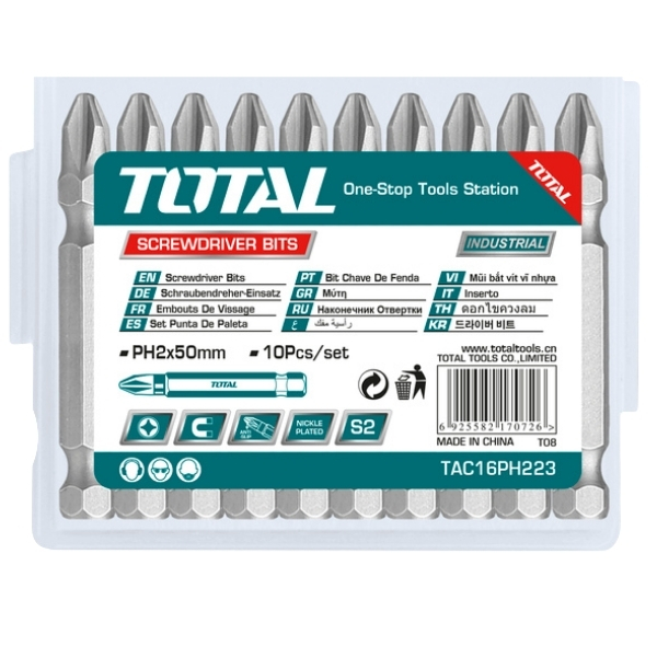 Total – Magnetic Screwdriver Bit Set – 10 Pieces (PH2x50mm)