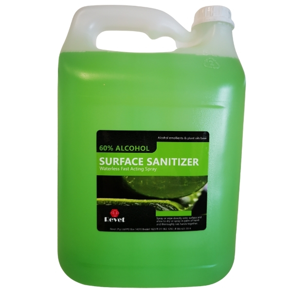 Revet – Sanitizer / Waterless Surface Sanitizer Bottle – 5Litre (60% Alc)
