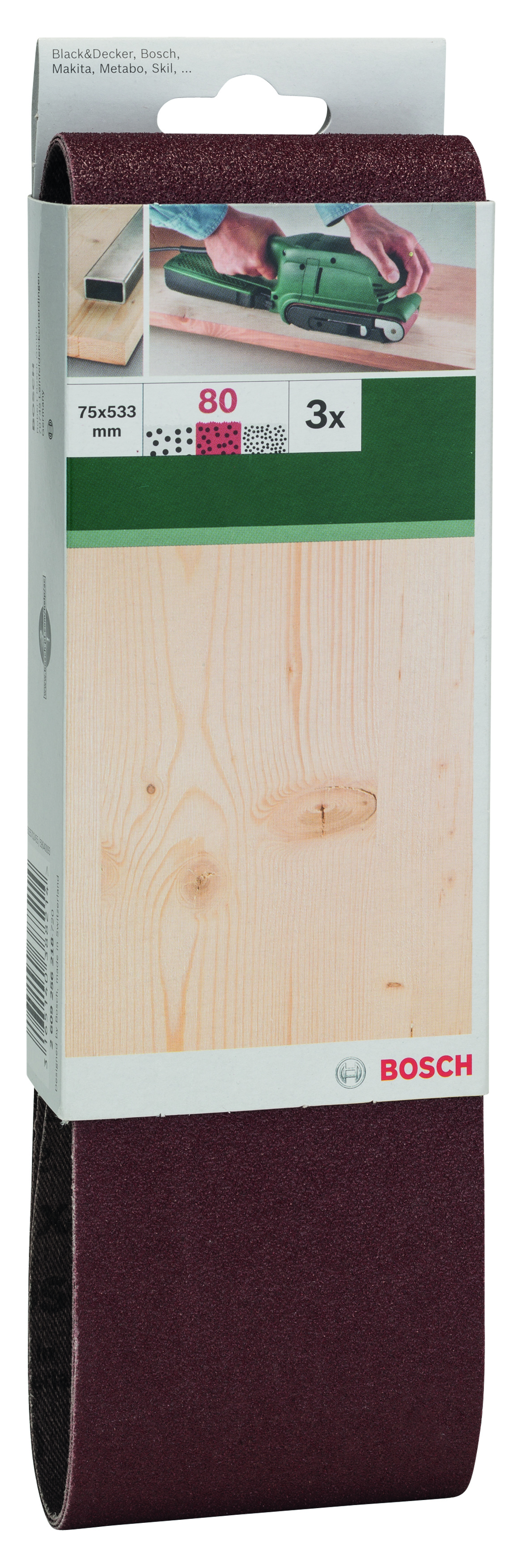 Sanding Bel Red Quality for Belt Sanders, 75 X 533mm, 80, 3 Piece