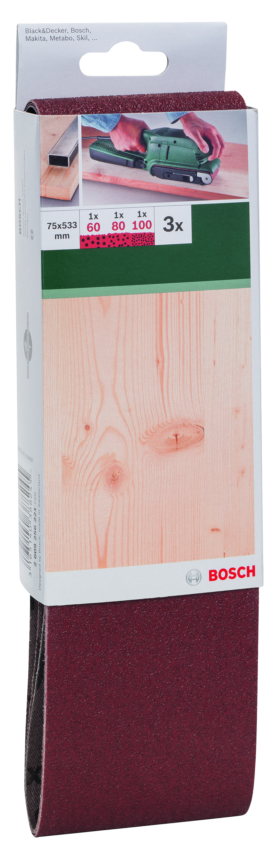 Sanding Bel Red Quality for Belt Sanders, 75 X 533mm, 60, 80, 100, 3 Piece