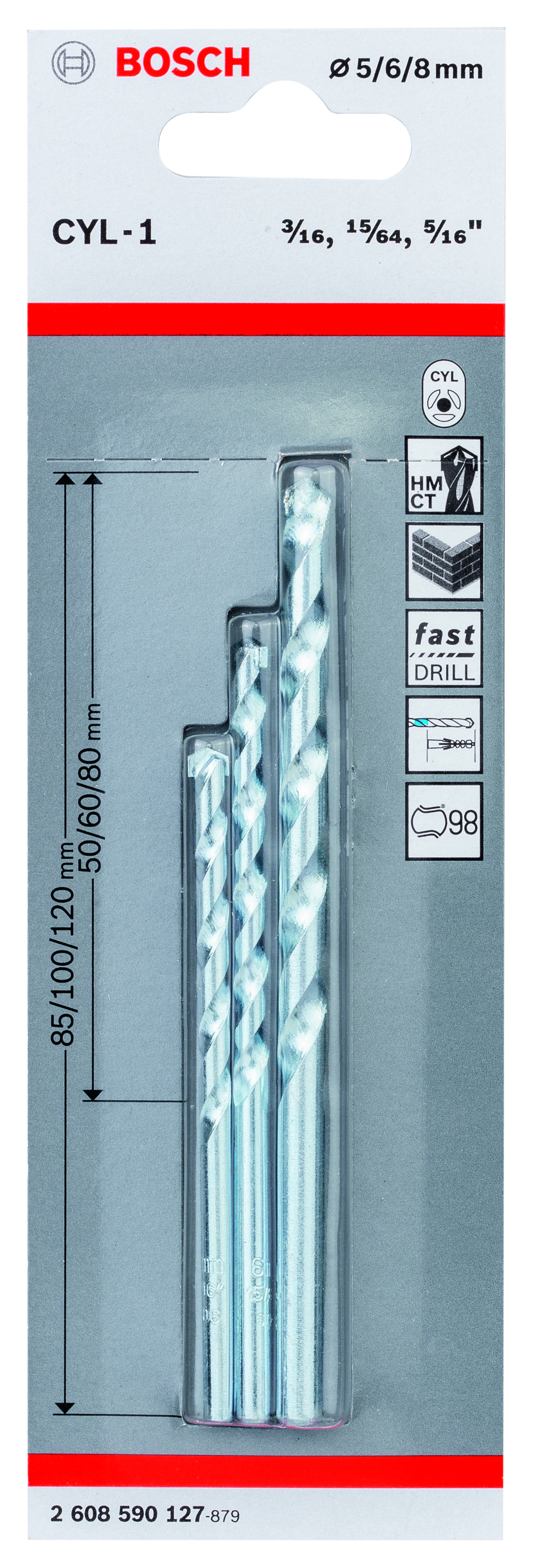 3-Piece Set CYL-1 Masonry Drill Bit