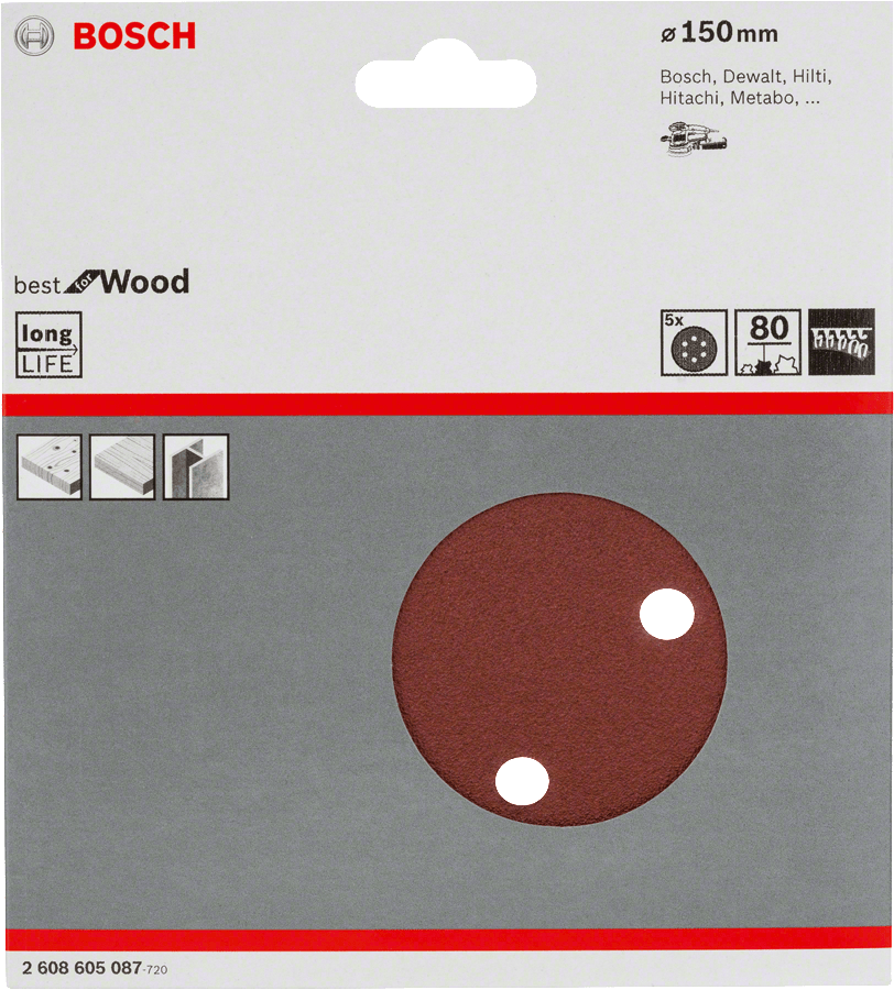 Best Wood+Paint random orbital sanders 150 mm 80 6 holes 5 Piece