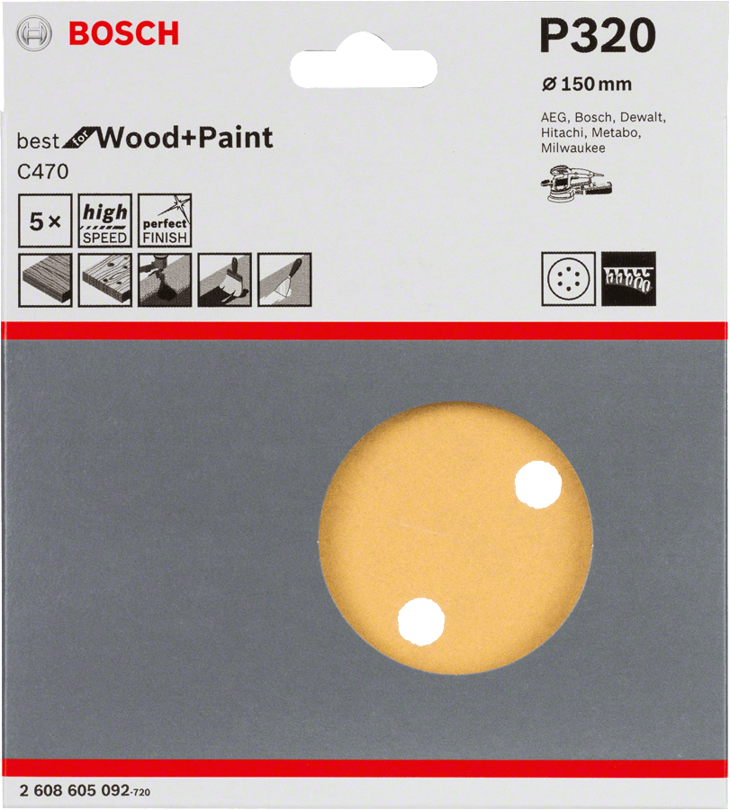 Best Wood+Paint random orbital sanders 150 mm 320 6 holes 5 Piece