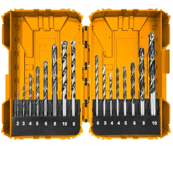 Ingco – Metal, Concrete and Wood Drill Bit Set – (16 Pieces)