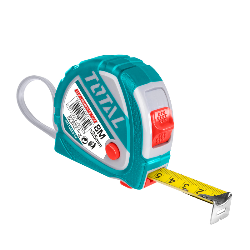 Total Tools Measuring Tape 8mx25mm Steel 3 Stop Button Function