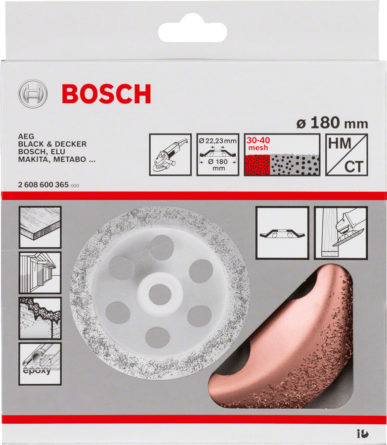 Tungsten carbide grinding head 180 x 22,23 mm, coarse, angled