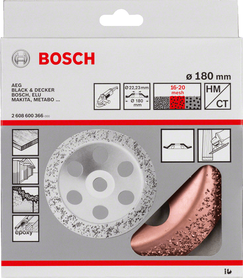 Tungsten carbide grinding head 180 x 22,23 mm, medium, angled