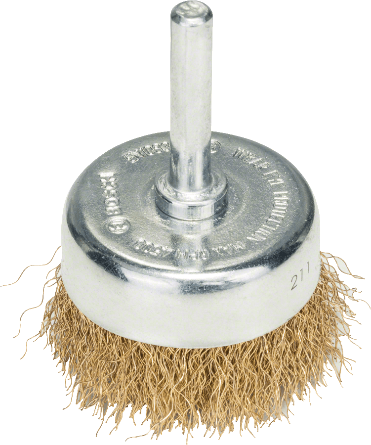 Wire Cup Brush, brass-coated 50 mm, 0,2 mm for Drills, Crimped Wire