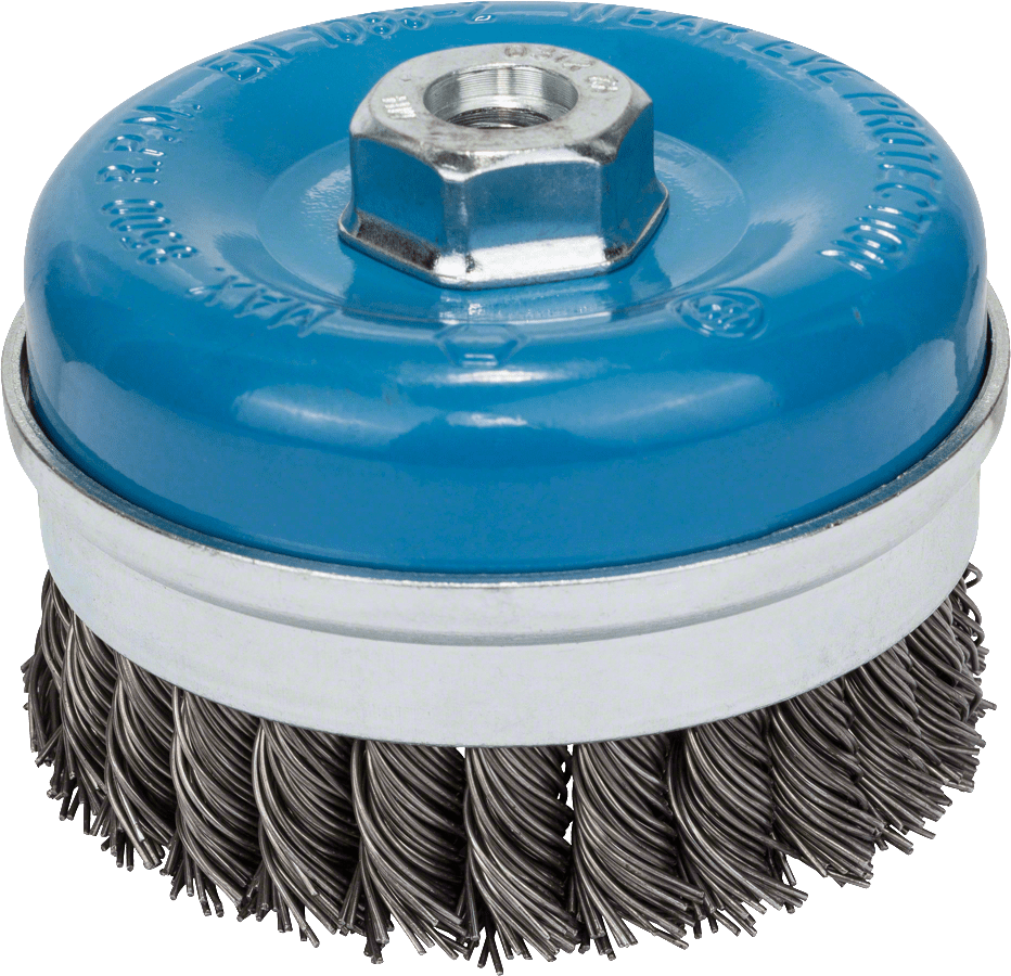 Wire cup brush 100 mm, 0,8 mm, M14 angle grinder, knotted wire