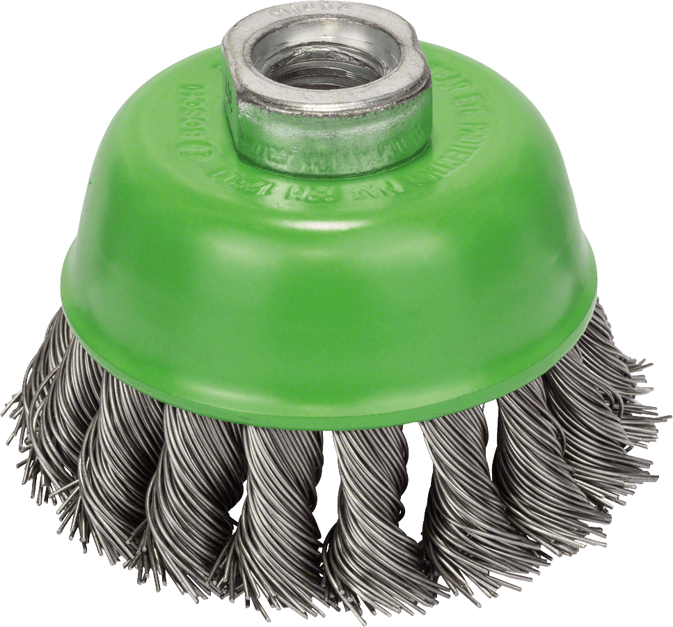 Wire cup brush, stainless 75 mm, 0,5 mm, M14, knotted wire