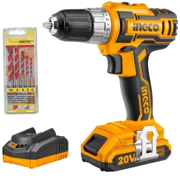 Ingco – Cordless Drill Combo Kit (20V) & Alpen Multicut Drill Bits (5 Piece)