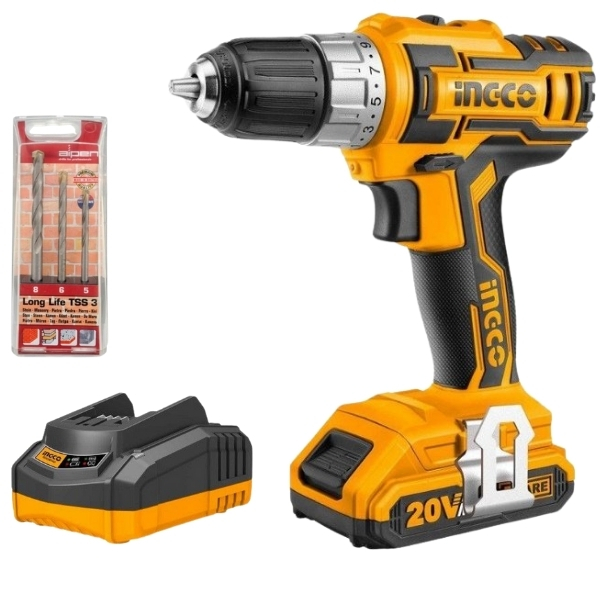 Ingco – Cordless Drill Combo(20V) & Alpen Masonry Drill Bits(3Piece)