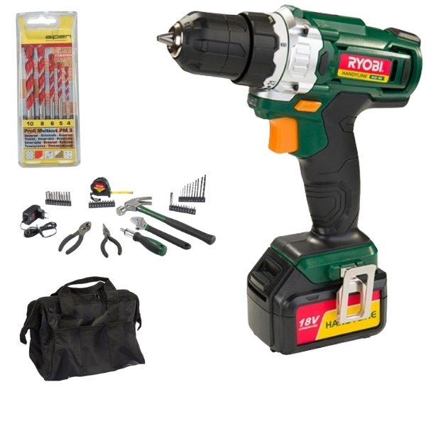 Ryobi – Driver-Drill Kit (18V) & Alpen Multicut Drill Bits (5Piece)