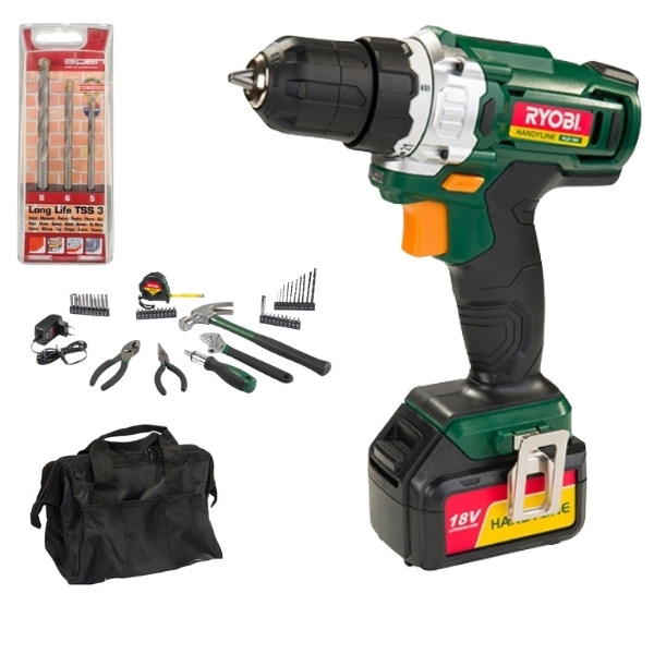 Ryobi – Driver-Drill Kit (18V) & Alpen Masonry Drill Bits (3 Piece)