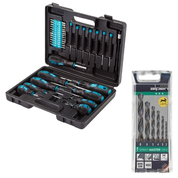 Bort – DIY Hand Tool Set (43 Piece) & Alpen Sprint Mast Drill Bits(6 Piece)
